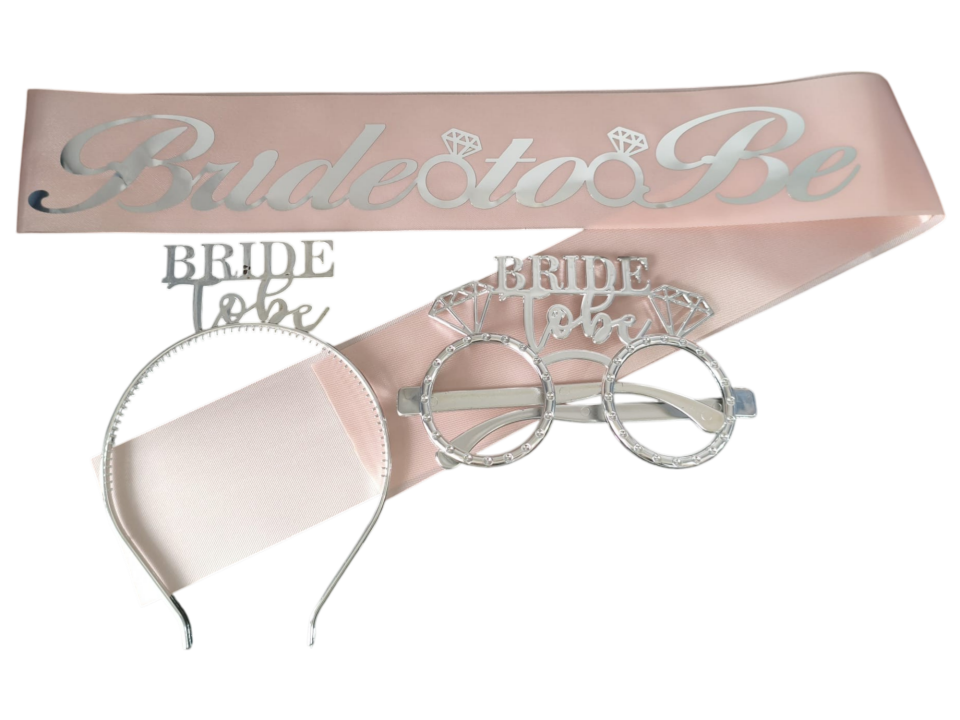 3 LÜ MİKA TAÇ GÖZLÜK KUŞAK SET BRİDE TOBE PEMBE GÜMÜŞ