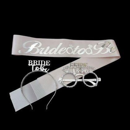 3 LÜ MİKA TAÇ GÖZLÜK KUŞAK SET BRİDE TOBE PEMBE GÜMÜŞ