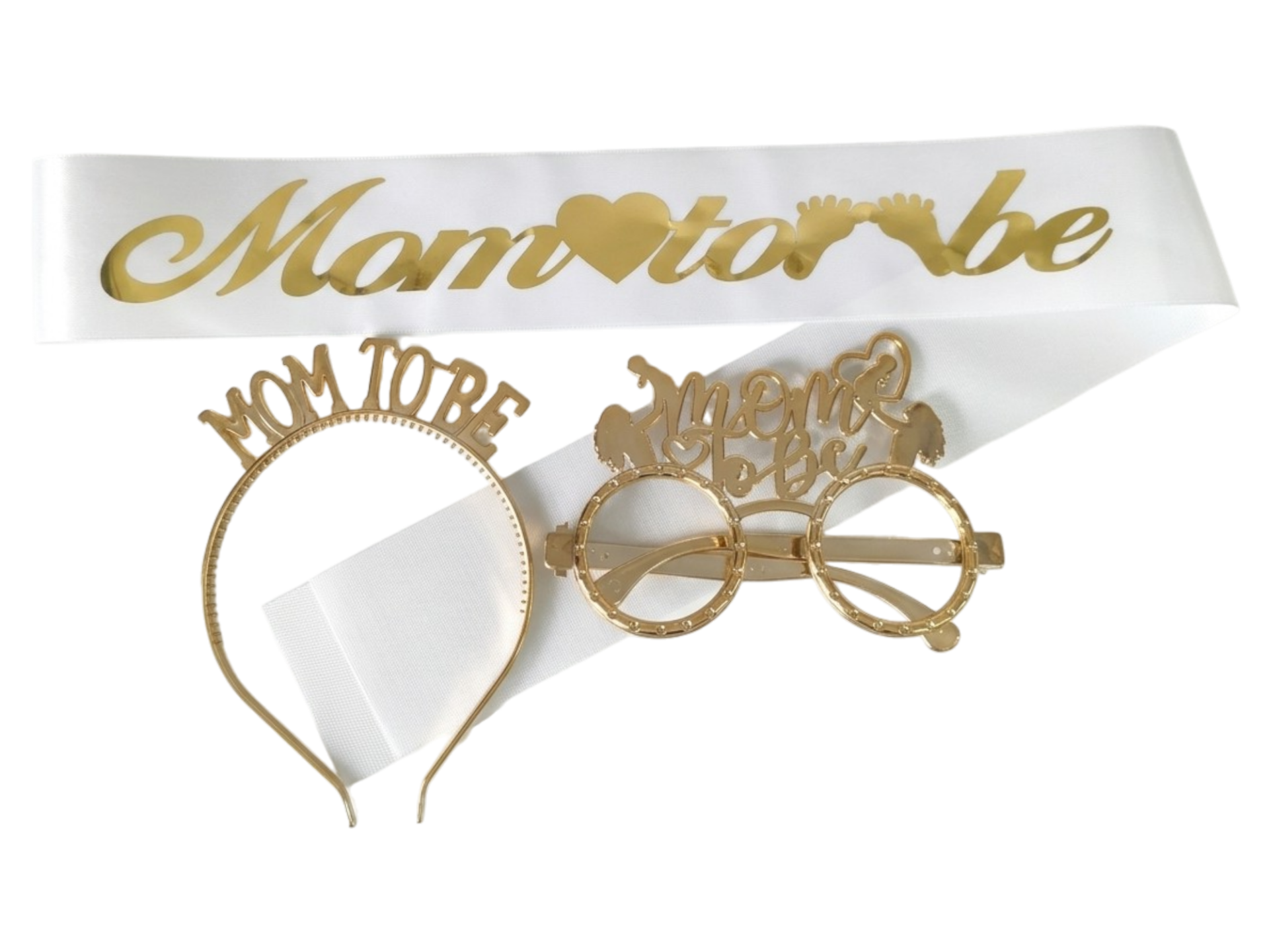 3 LÜ MİKA TAÇ KUŞAK GÖZLÜK SET MOM TOBE BEYAZA GOLD