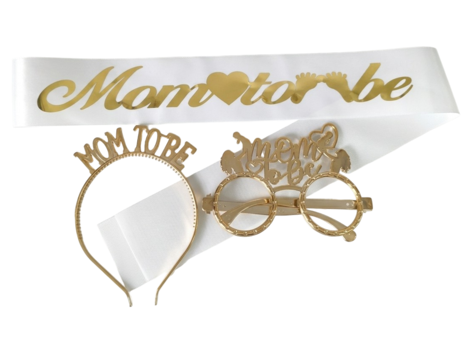 3 LÜ MİKA TAÇ KUŞAK GÖZLÜK SET MOM TOBE BEYAZA GOLD