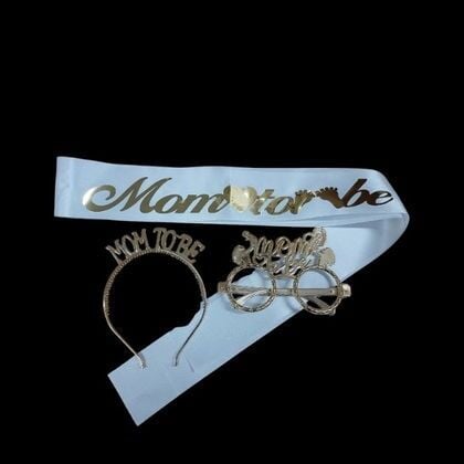 3 LÜ MİKA TAÇ KUŞAK GÖZLÜK SET MOM TOBE BEYAZA GOLD