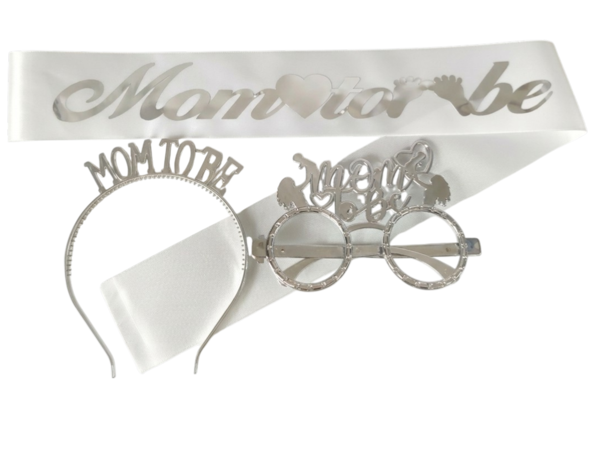 3 LÜ MİKA TAÇ KUŞAK GÖZLÜK SET MOM TOBE BEYAZA GÜMÜŞ