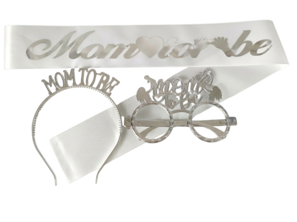 3 LÜ MİKA TAÇ KUŞAK GÖZLÜK SET MOM TOBE BEYAZA GÜMÜŞ