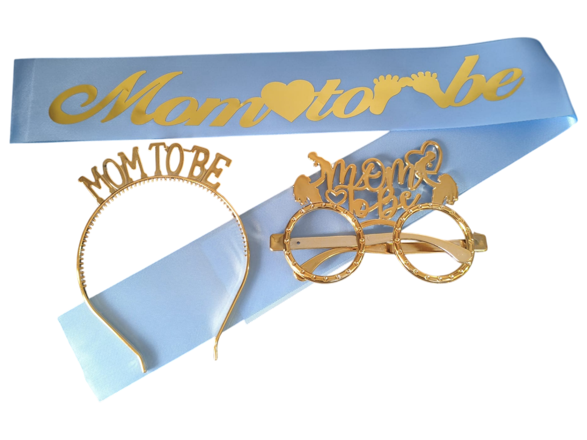 3 LÜ MİKA TAÇ KUŞAK GÖZLÜK SET MOM TOBE MAVİ GOLD