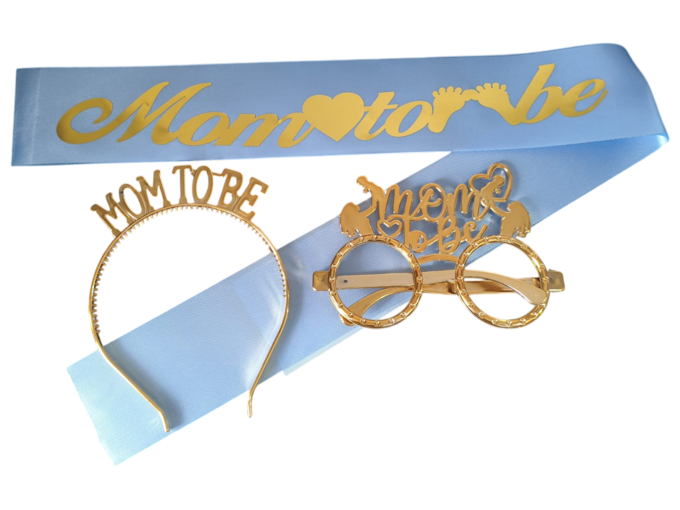 3 LÜ MİKA TAÇ KUŞAK GÖZLÜK SET MOM TOBE MAVİ GOLD