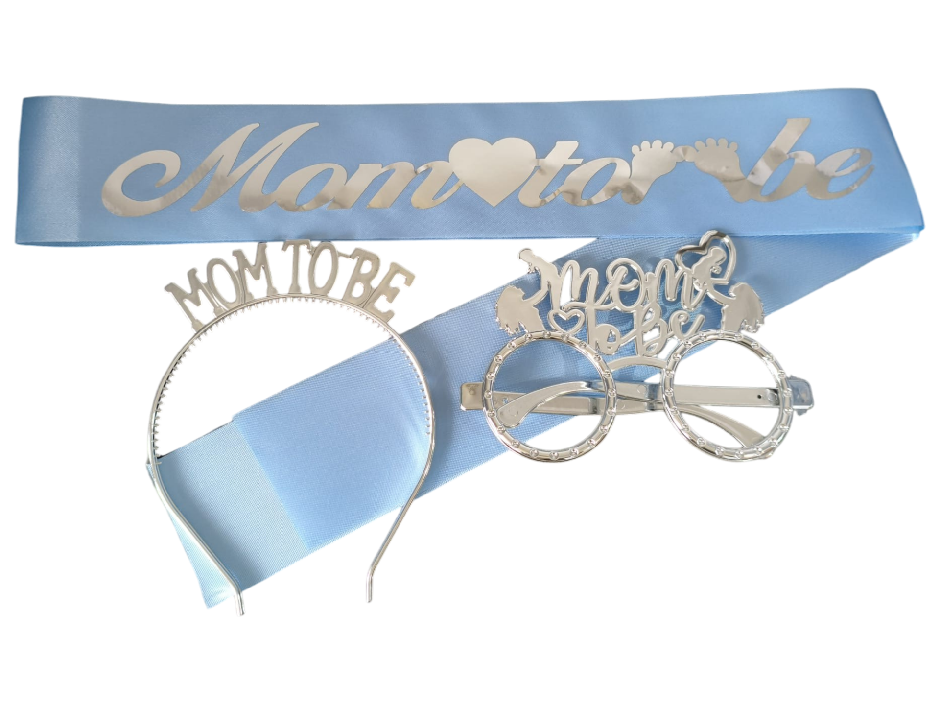 3 LÜ MİKA TAÇ KUŞAK GÖZLÜK SET MOM TOBE MAVİ GÜMÜŞ