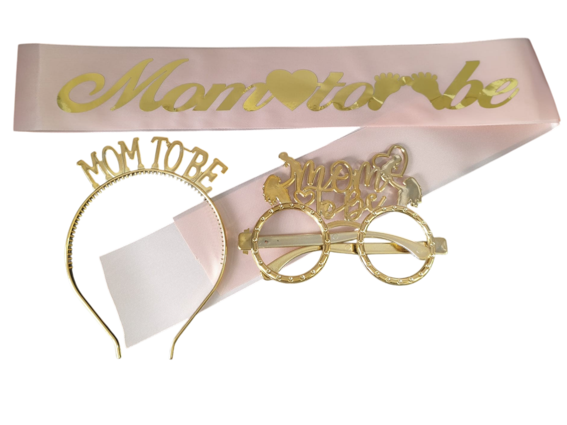 3 LÜ MİKA TAÇ KUŞAK GÖZLÜK SET MOM TOBE PEMBE GOLD