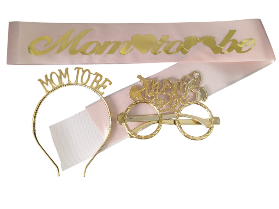 3 LÜ MİKA TAÇ KUŞAK GÖZLÜK SET MOM TOBE PEMBE GOLD