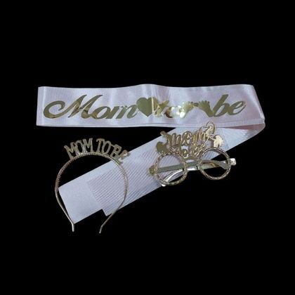 3 LÜ MİKA TAÇ KUŞAK GÖZLÜK SET MOM TOBE PEMBE GOLD