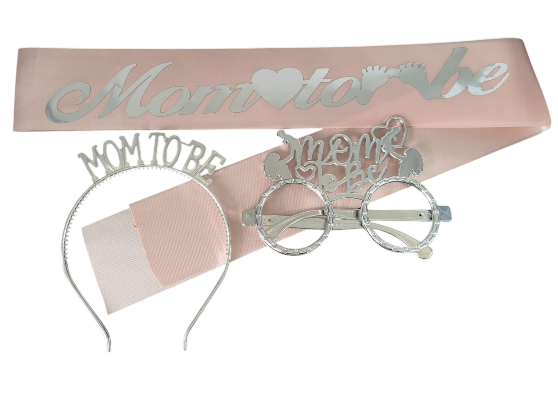3 LÜ MİKA TAÇ KUŞAK GÖZLÜK SET MOM TOBE PEMBE GÜMÜŞ