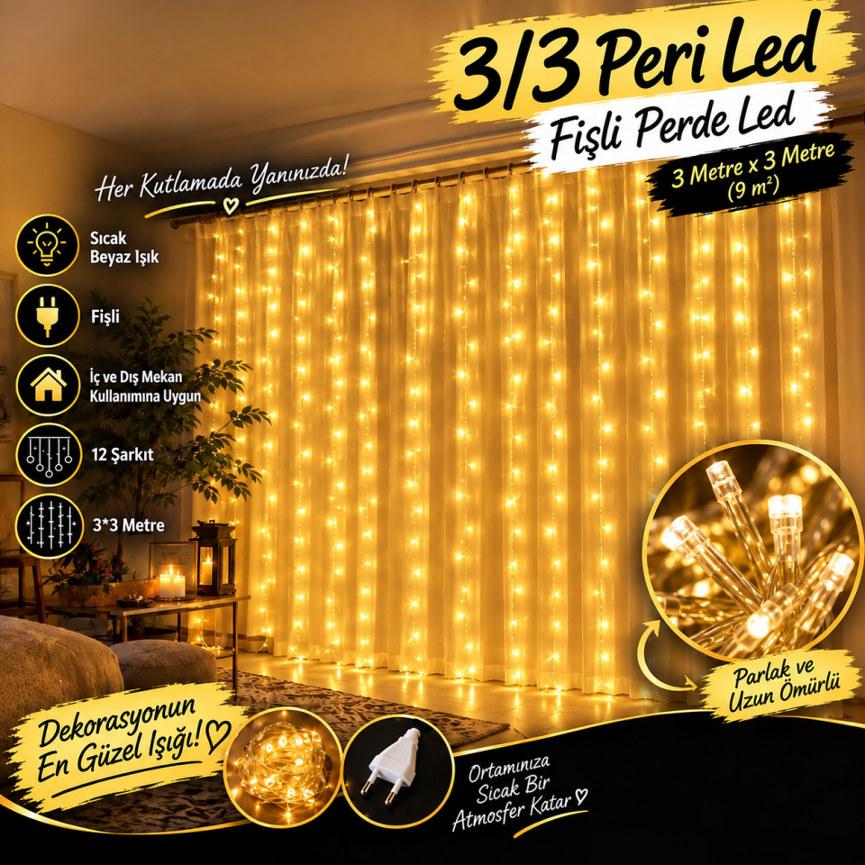 3*3 PERİ PERDE LED GÜN IŞIĞI KUMANDALI