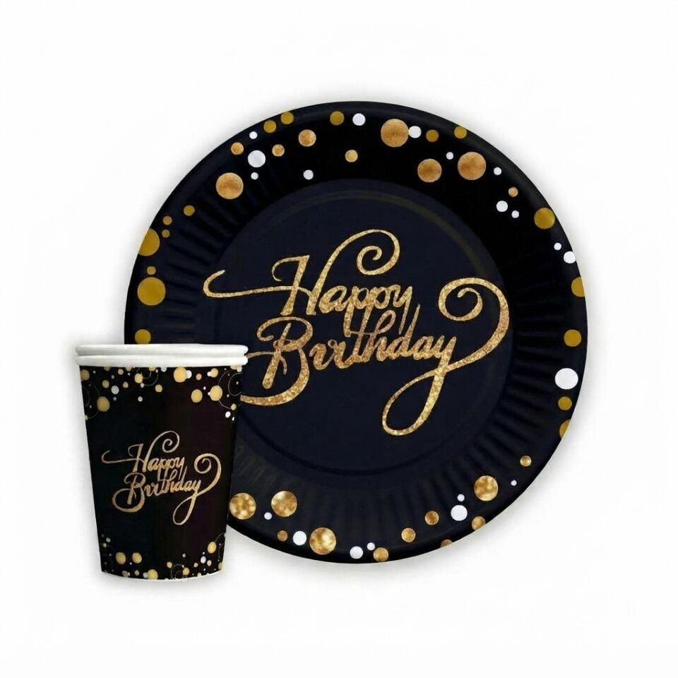 HAPPY BİRTHDAY TABAK BARDAK SİYAH