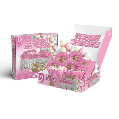 45 PARÇA HAPPY BİRTHDAY PEMBE KONSEPT SETİ
