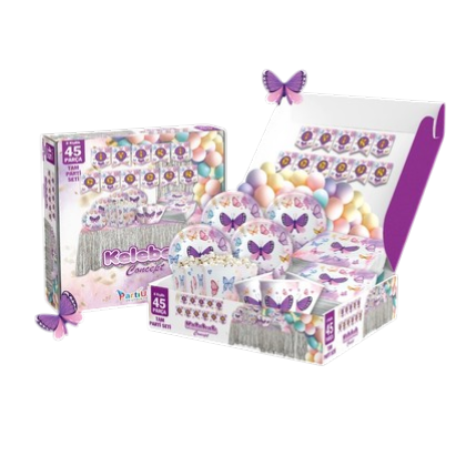 45 PARÇA İYİ Kİ DOĞDUN KELEBEK KONSEPT SETİ