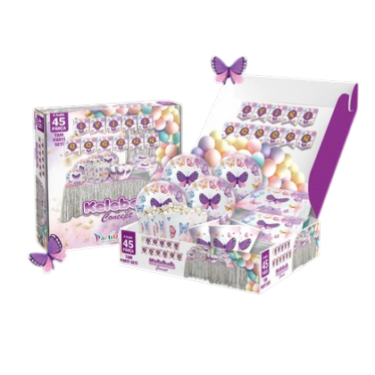 45 PARÇA İYİ Kİ DOĞDUN KELEBEK KONSEPT SETİ