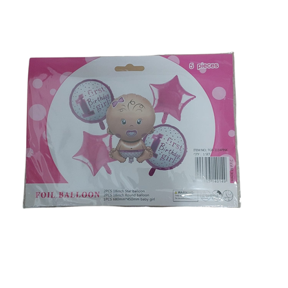FOLYO BALON 1 YAŞ PEMBE 5 PARÇA