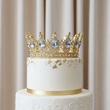 İTHAL PASTA ÜSTÜ METAL TAÇ GOLD BEYAZ TAŞLI