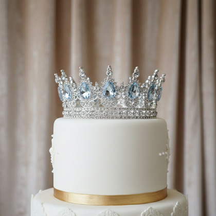 İTHAL PASTA ÜSTÜ METAL TAÇ GÜMÜŞ BEYAZ TAŞLI