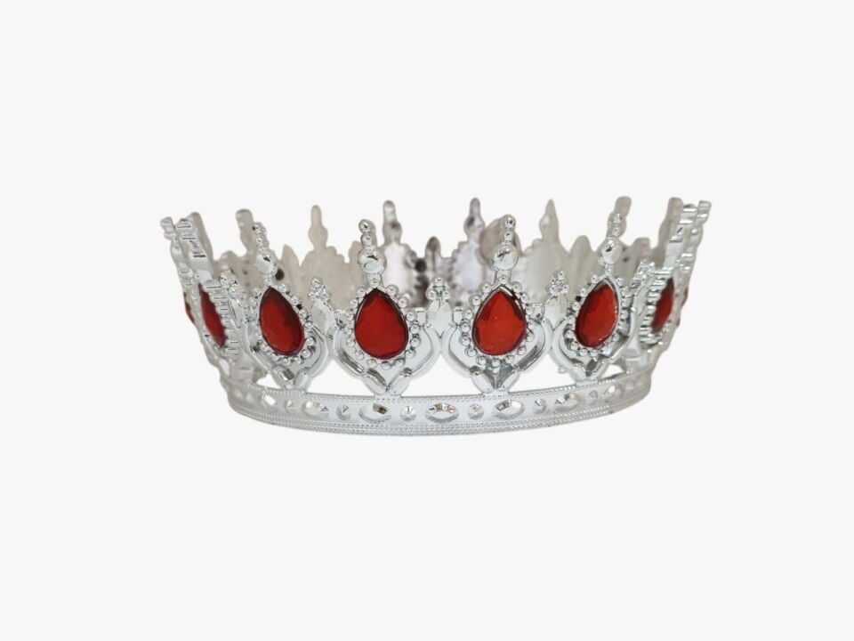 MİKA LÜX PASTA TACI GÜMÜŞ KIRMIZI TAŞLI